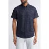 Travismathew Olive Branch Geo Print Short Sleeve Button-up Shirt In Total Eclipse