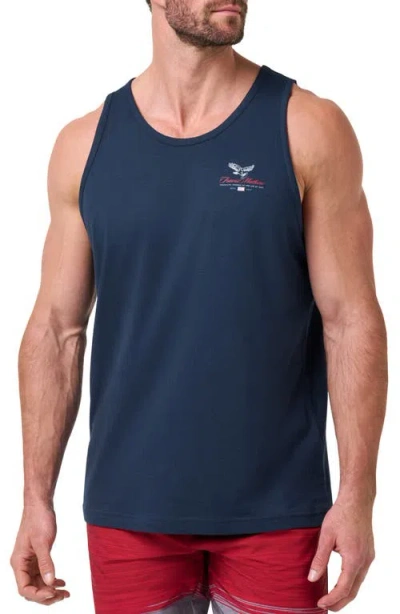 Travismathew Red White Bbq Cotton Graphic Tank In Blue