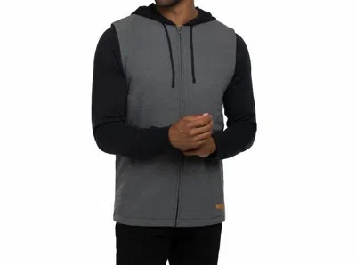 TRAVISMATHEW SCAVENGER COLOR BLOCK FULL ZIP GOLF HOODIE IN BLACK/HEATHER GREY