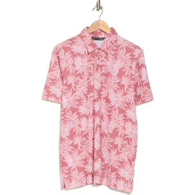 Travismathew Sea Journey Leaf Print Stretch Polo In Earth Red