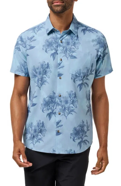 Travismathew Seashelf Floral Technical Button-up Shirt In Blue