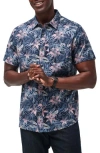 Travismathew Shoot The Channel Floral Short Sleeve Stretch Button-up Shirt In Heather Total Eclipse