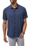 Travismathew Shore Of It Geo Print Short Sleeve Button-up Knit Shirt In Blue