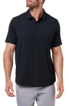 Travismathew Shore Of It Geo Print Short Sleeve Button-up Knit Shirt In Blue