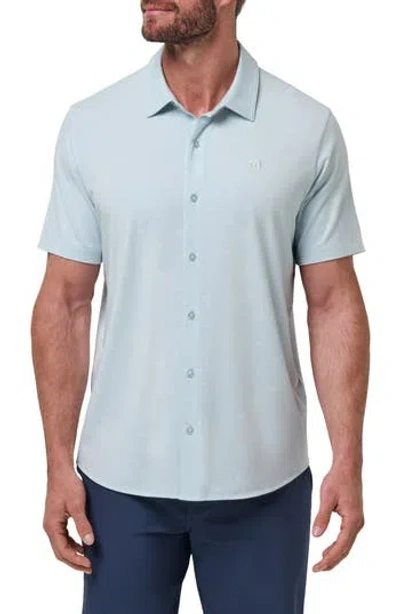 Travismathew Shore Of It Geo Print Short Sleeve Button-up Knit Shirt In Brown