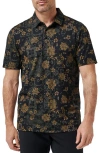 Travismathew Speaking My Language Floral Short Sleeve Piqué Button-up Shirt In Black