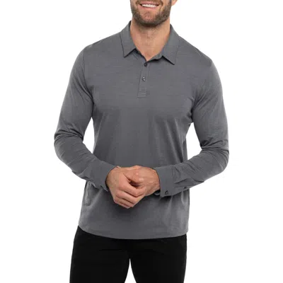 Travismathew State Room Textured Long Sleeve Polo In Heather Quiet Shade