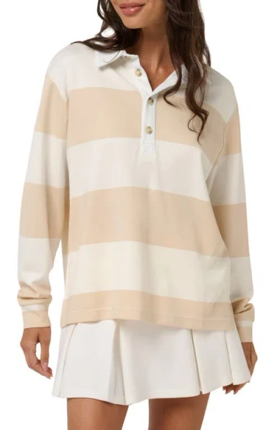 Travismathew Striped Performance Rugby Polo In Neutral