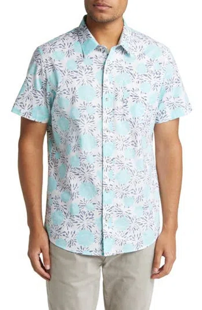 Travismathew Stylite Short Sleeve Button-up Shirt In Aqua/white