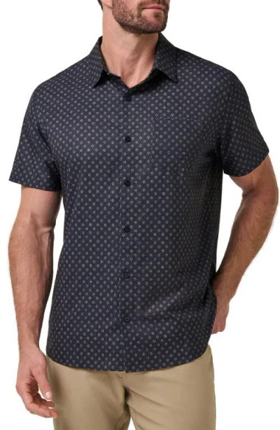 Travismathew Techwoven Beach Hut Short Sleeve Performance Button-up Shirt In Blue
