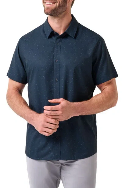 Travismathew Techwoven Chartered Short Sleeve Performance Button-up Shirt In Blue