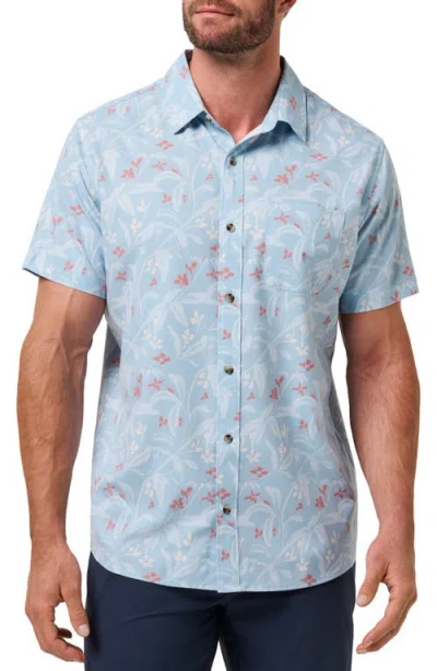 Travismathew Techwoven Coast Floral Short Sleeve Performance Button-up Shirt In Blue