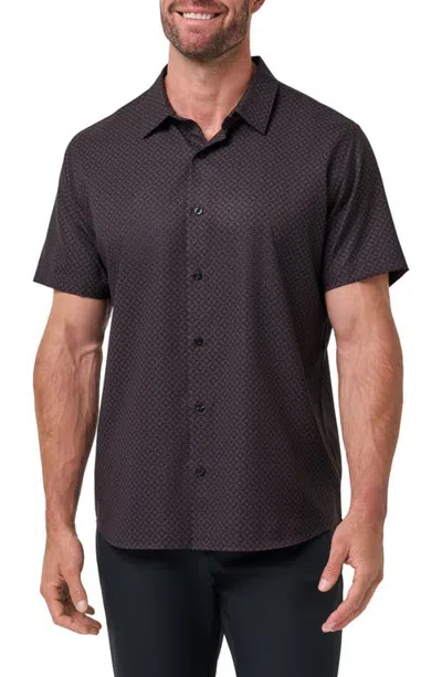 Travismathew Techwoven Flair Short Sleeve Button-up Shirt In Brown