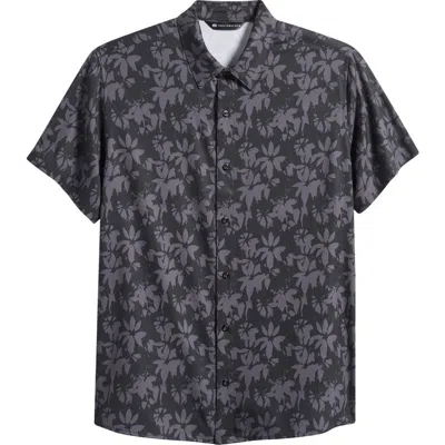 Travismathew Techwoven Founder Floral Short Sleeve Performance Button-up Shirt In Black
