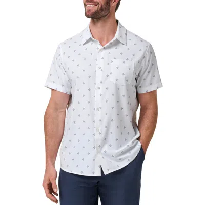 Travismathew Techwoven Seaside Print Short Sleeve Performance Button-up Shirt In White