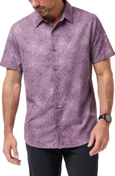 Travismathew Techwoven Short Sleeve Button-up Shirt In Purple