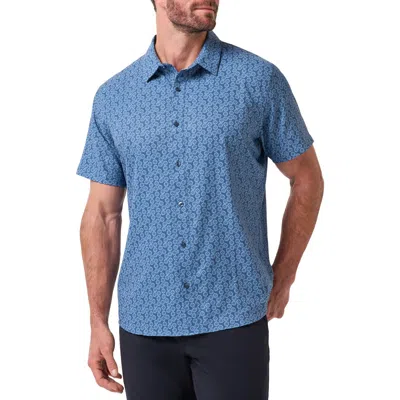 Travismathew Techwoven Sunlight Floral Short Sleeve Performance Button-up Shirt In Blue