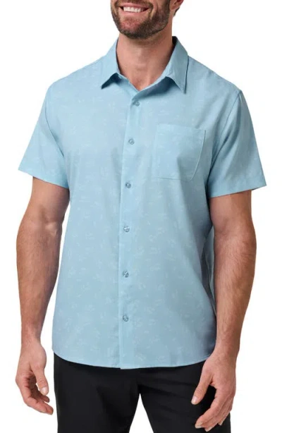 Travismathew Techwoven Waterfall Short Sleeve Performance Button-up Shirt In Blue