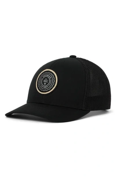 Travismathew The Patch Trucker Hat In Black/tan