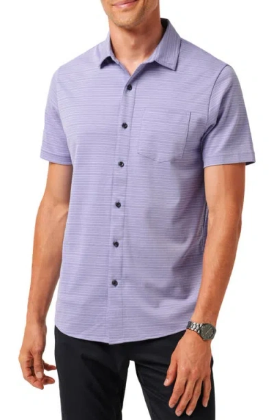 Travismathew Tip To The City Short Sleeve Cotton Blend Button-up Shirt In Heather Violet Storm