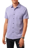 Travismathew Tip To The City Short Sleeve Cotton Blend Button-up Shirt In Purple