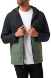 Travismathew Torch Runner Colorblock Quilted Hooded Jacket In Black/green