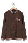 Travismathew Touch Down Varsity Jacket In Chocolate Brown