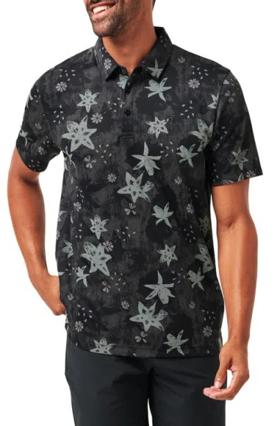 Travismathew Trek Tide Floral Cotton Blend Piqué Polo In Black