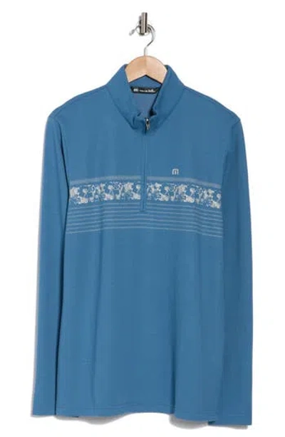 Travismathew Upgraded Chest Stripe Half Zip Pullover In Stellar Blue Chest