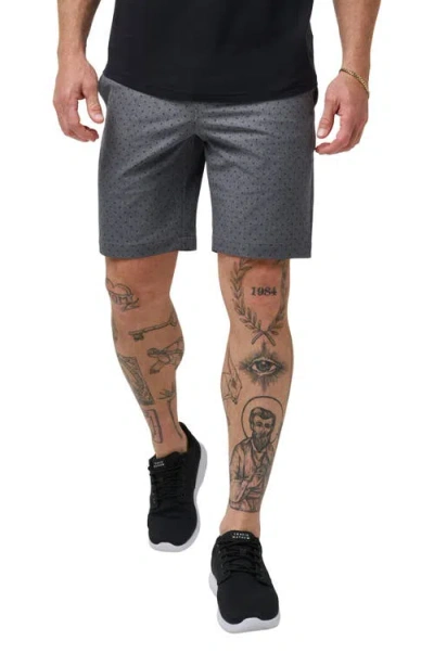 Travismathew Vegas Daze Dot Print Flat Front Stretch Shorts In Heather Dark Grey