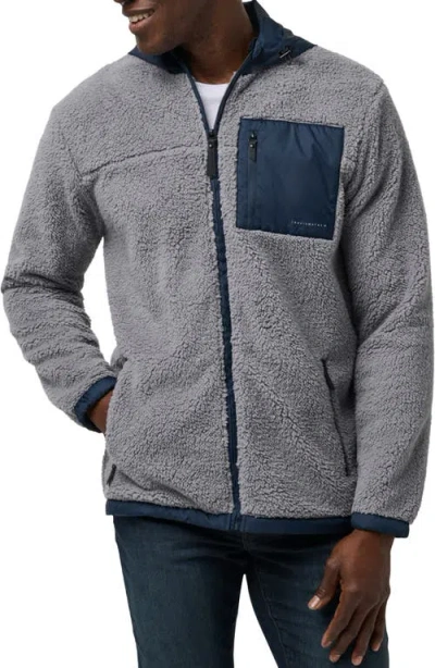 Travismathew Ventura High Pile Fleece Hooded Jacket In Sleet/total Eclipse
