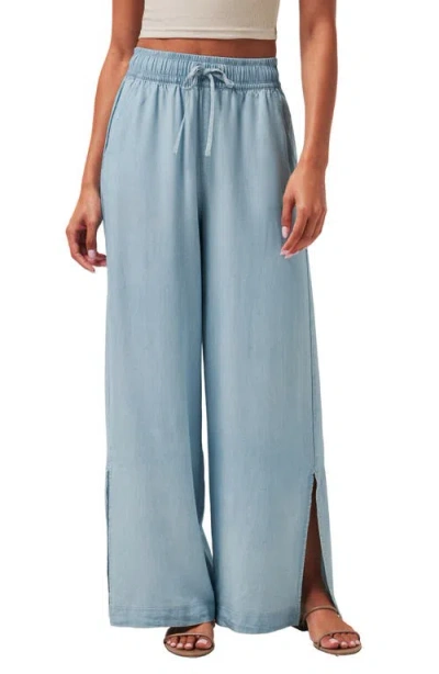 Travismathew Wide Leg Chambray Trousers In Light Wash
