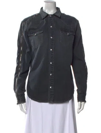 Pre-owned Tre By Natalie Ratabesi Long Sleeve Button-up Top In Gray