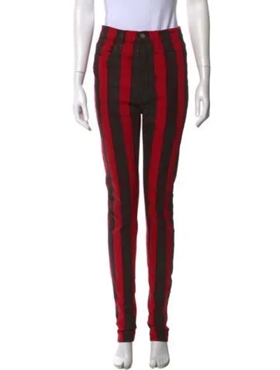 Pre-owned Tre By Natalie Ratabesi Striped Skinny Leg Pants In Red