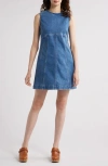 Treasure & Bond Back Cutout Fitted Denim Minidress In Med Wash
