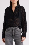 Treasure & Bond Band Collar Lace Button-up Shirt In Black