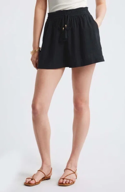 Treasure & Bond Beaded Tassel Linen Blend Shorts In Black
