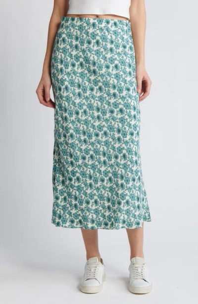 Treasure & Bond Bias Cut Midi Skirt In Ivory- Green Celia Floral