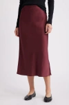 Treasure & Bond Bias Cut Satin Midi Skirt In Burgundy Tannin