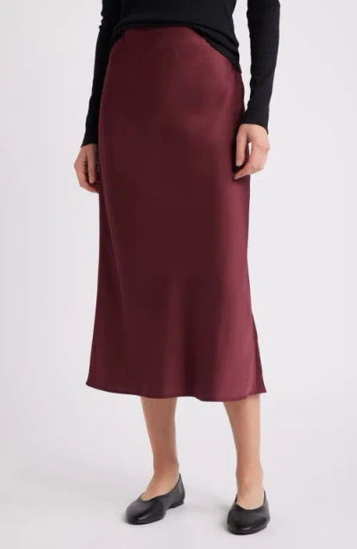 Treasure & Bond Bias Cut Satin Midi Skirt In Burgundy Tannin