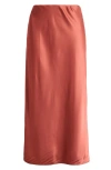 Treasure & Bond Bias Cut Satin Midi Skirt In Rust Marsala