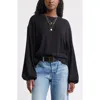 Treasure & Bond Roll Crewneck Boxy Long Sleeve Cotton Blend Top In Black