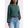 Treasure & Bond Blouson Sleeve Waffle Knit Top In Green