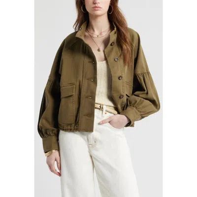 Treasure & Bond Blouson Twill Utility Jacket In Olive Dark
