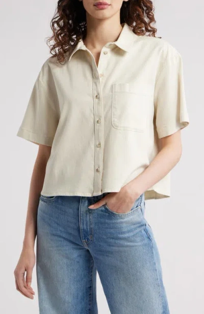 Treasure & Bond Boxy Short Sleeve Crop Button-up Shirt In Ivory Dove