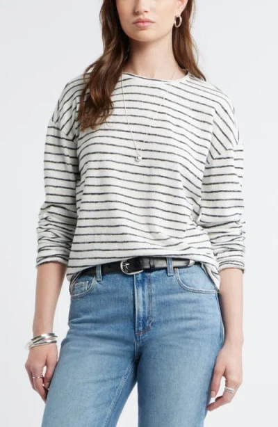 Treasure & Bond Boxy Stripe Long Sleeve Roll Neck T-shirt In Nude