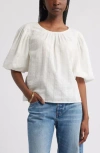 Treasure & Bond Bubble Sleeve Cotton Dobby Top In White