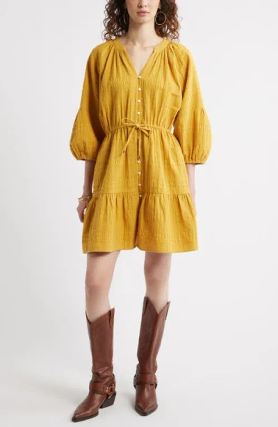 Treasure & Bond Button Front Cotton Seersucker Dress In Yellow