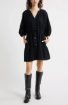 Treasure & Bond Button Front Cotton Seersucker Dress In Black