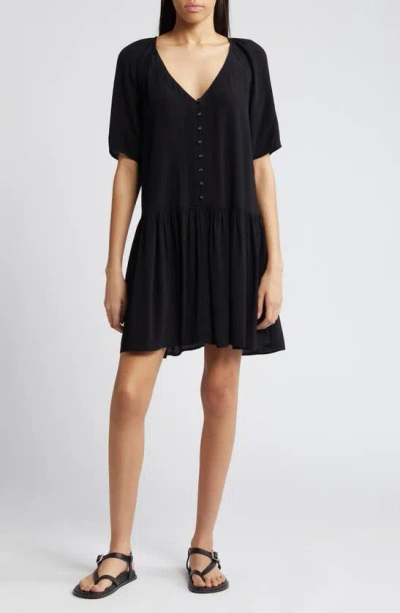 Treasure & Bond Button-up Drop Waist Minidress In Black